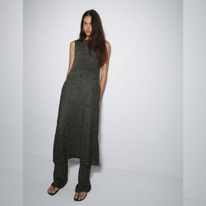 Zara Metallic Thread Knit Pleated Dress M